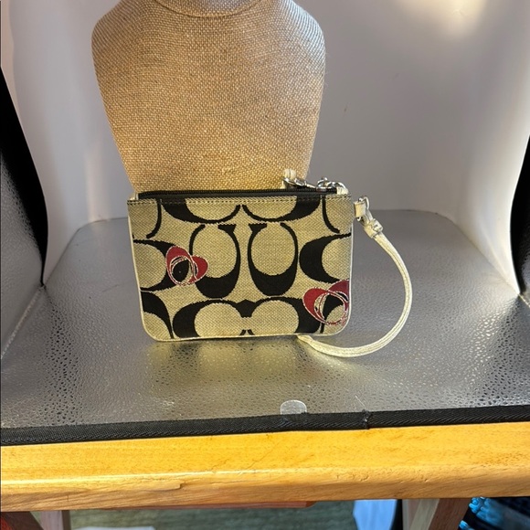 Coach Black and Tan Signature Wristlet - Picture 3 of 5